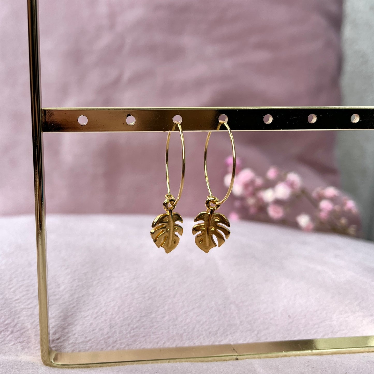 Monstera Creolen Gold und Silber Ohrringe