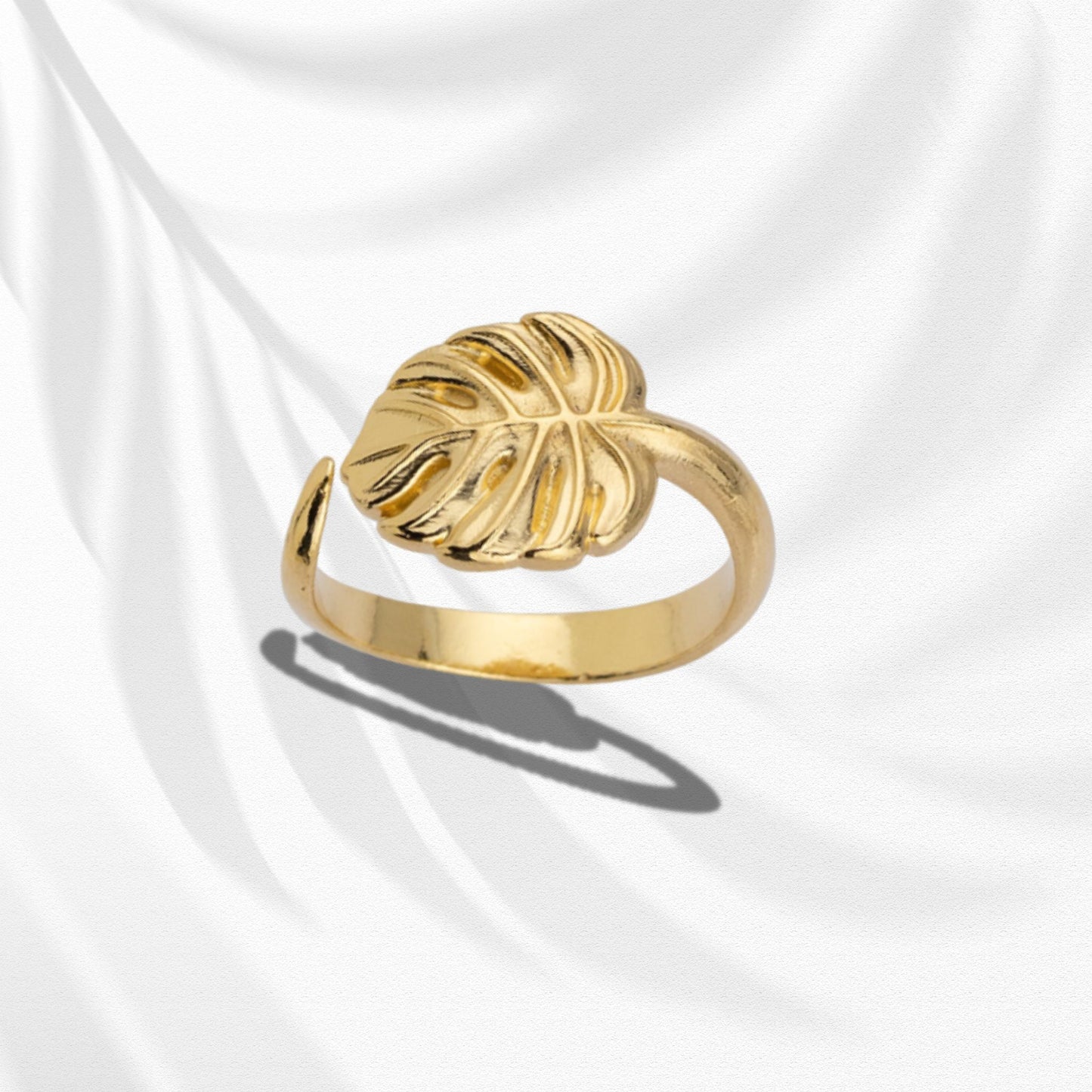 Ring Monstera Blatt – versilbert oder vergoldet, größenverstellbar