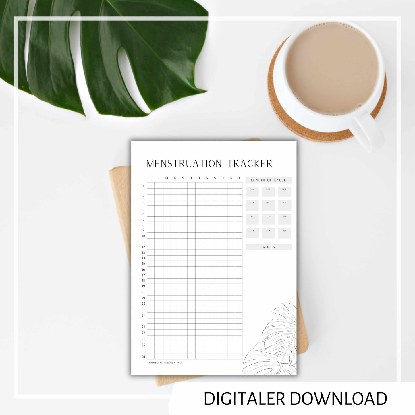 Menstruationstracker zum Ausdrucken - Jahresübersicht