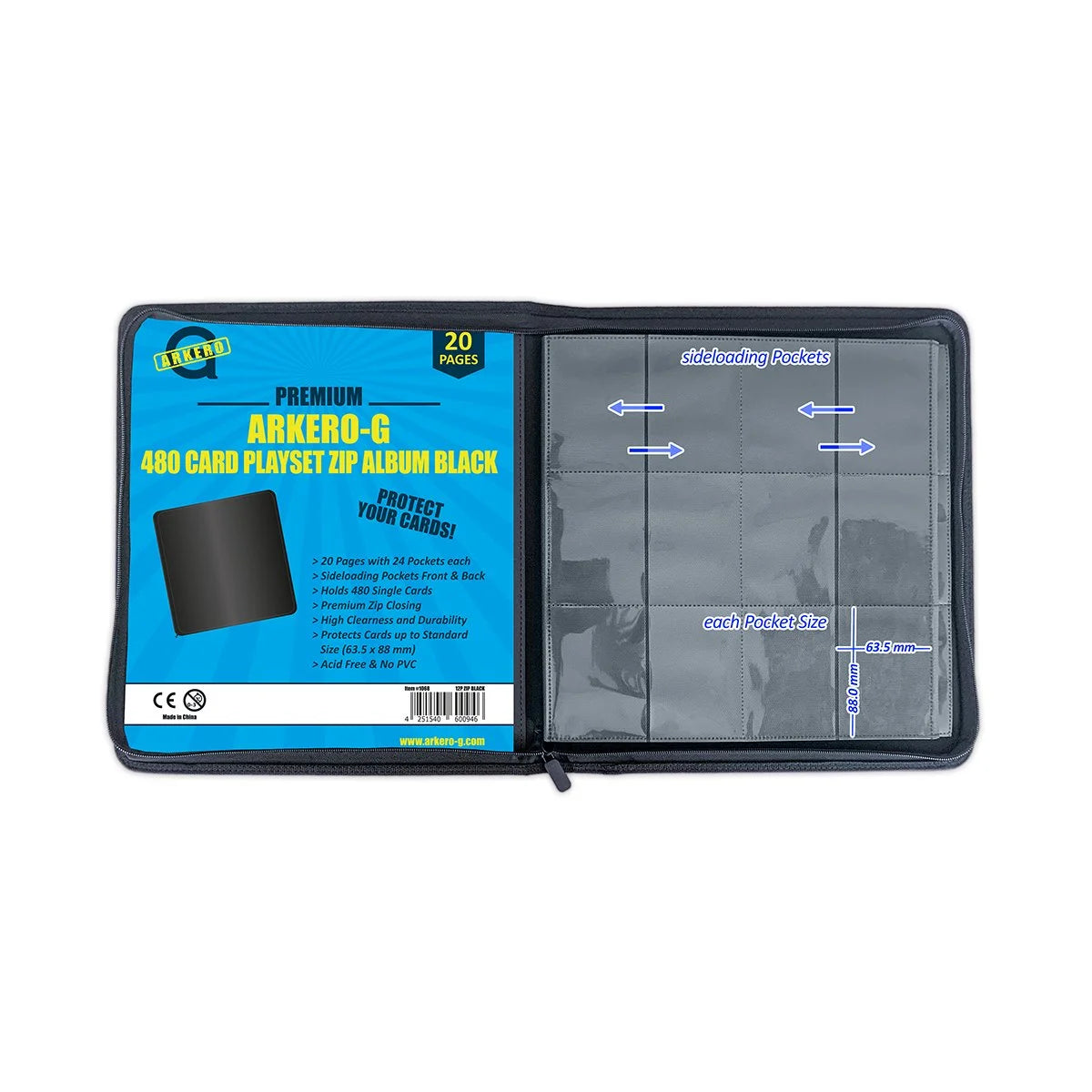 Arkero-G Premium 12-Pocket Zip Album Schwarz – Perfektes Sammelkarten-Album für deine TCG-Kollektion | Binder
