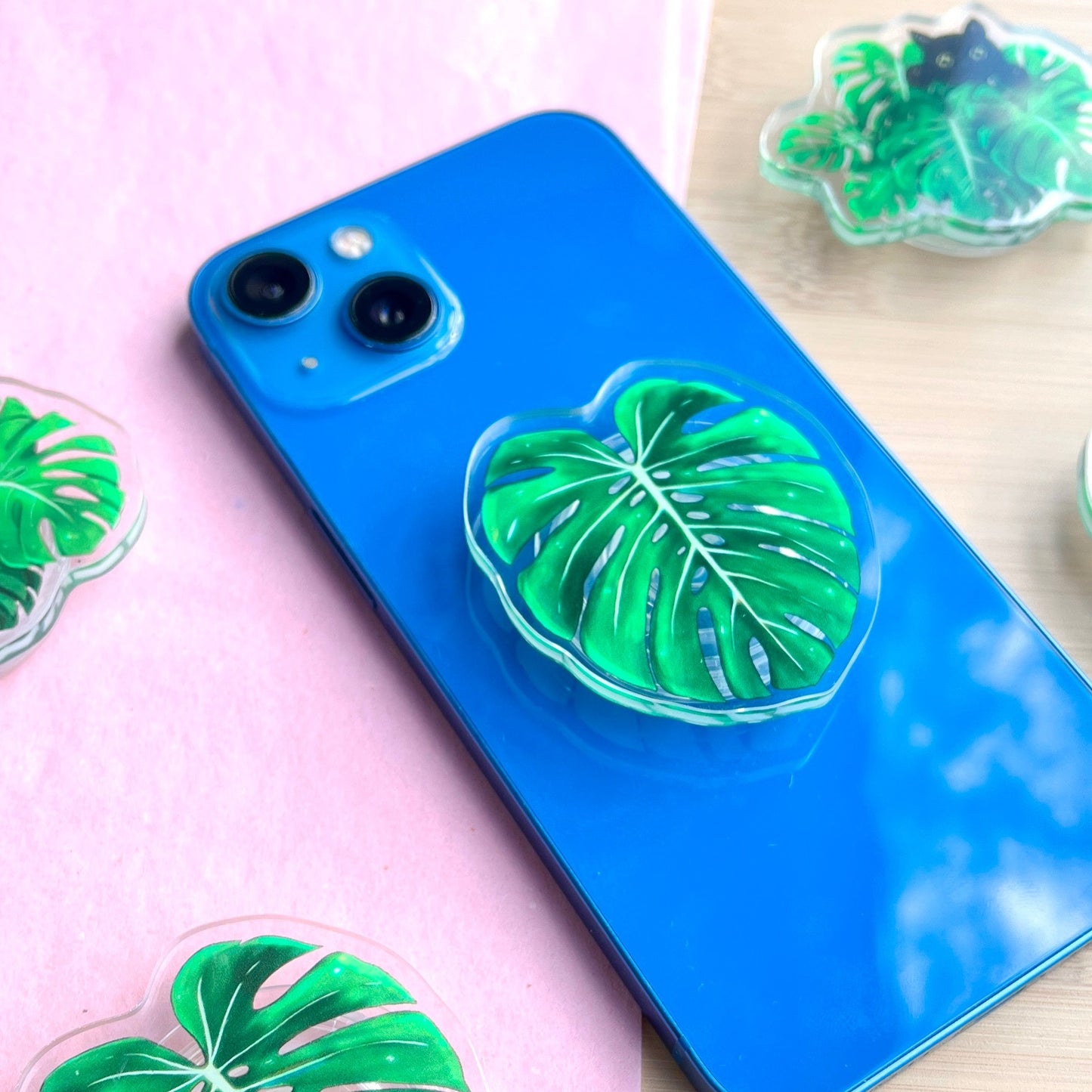 Handygriff aus Acryl - Monstera Blatt