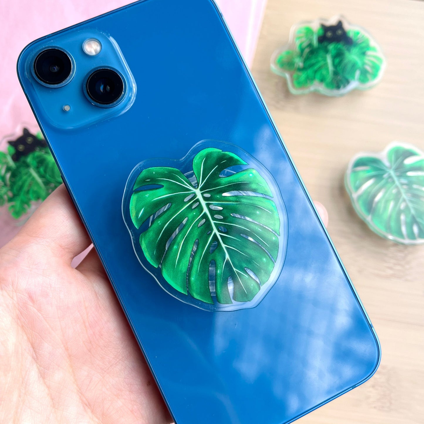 Handygriff aus Acryl - Monstera Blatt