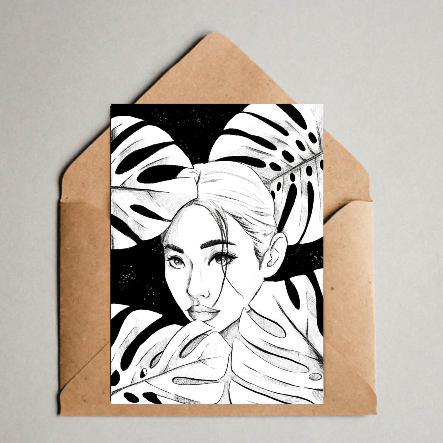 B-Ware: Postkarte / A6 Print - Plantlady Monstera schwarz - wearequiethumans