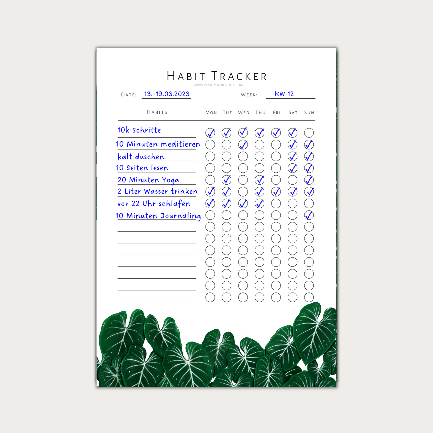 Habit Tracker - A6 - Gewohnheitstracker Philodendron Gloriosum