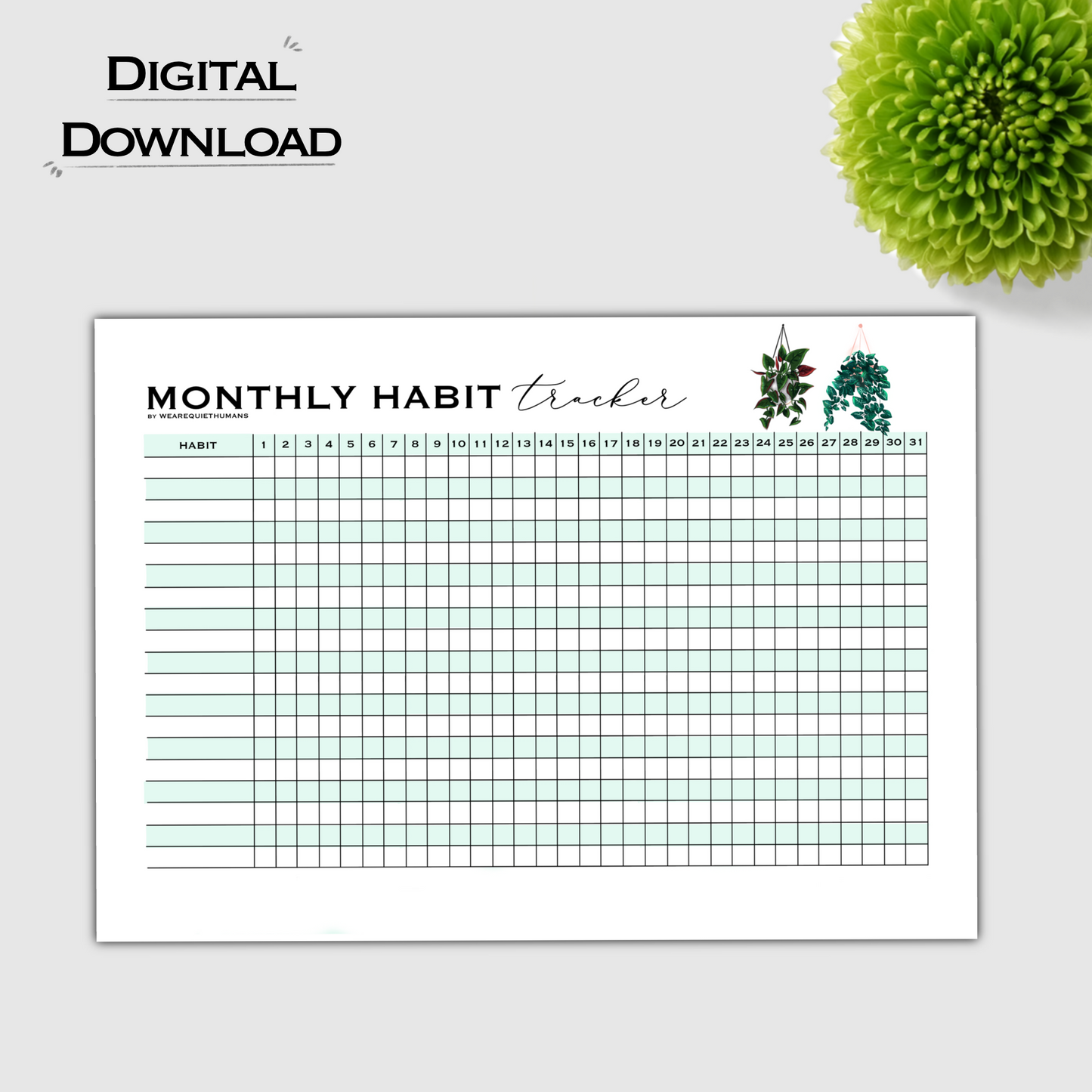 Monthly Habit Tracker - Syngonium - Download - wearequiethumans