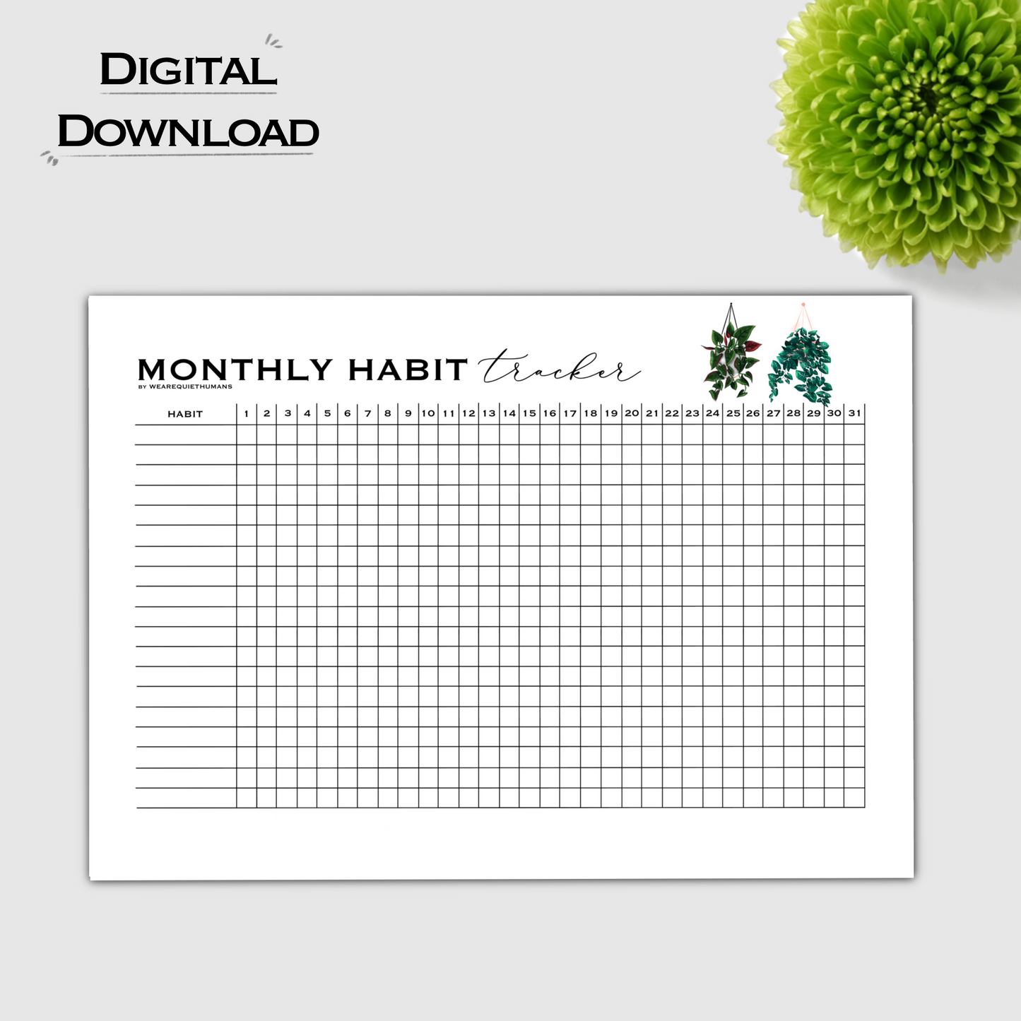 Monthly Habit Tracker - Syngonium - Download - wearequiethumans