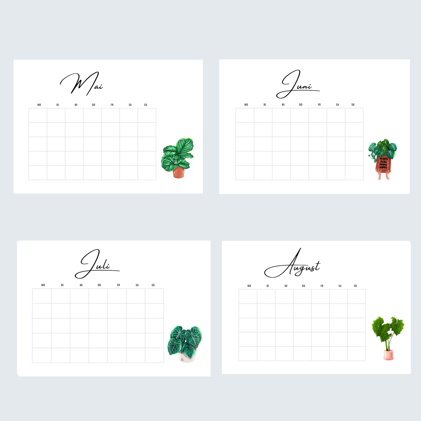 Kalender Monatsübersicht undatiert als Download - wearequiethumans