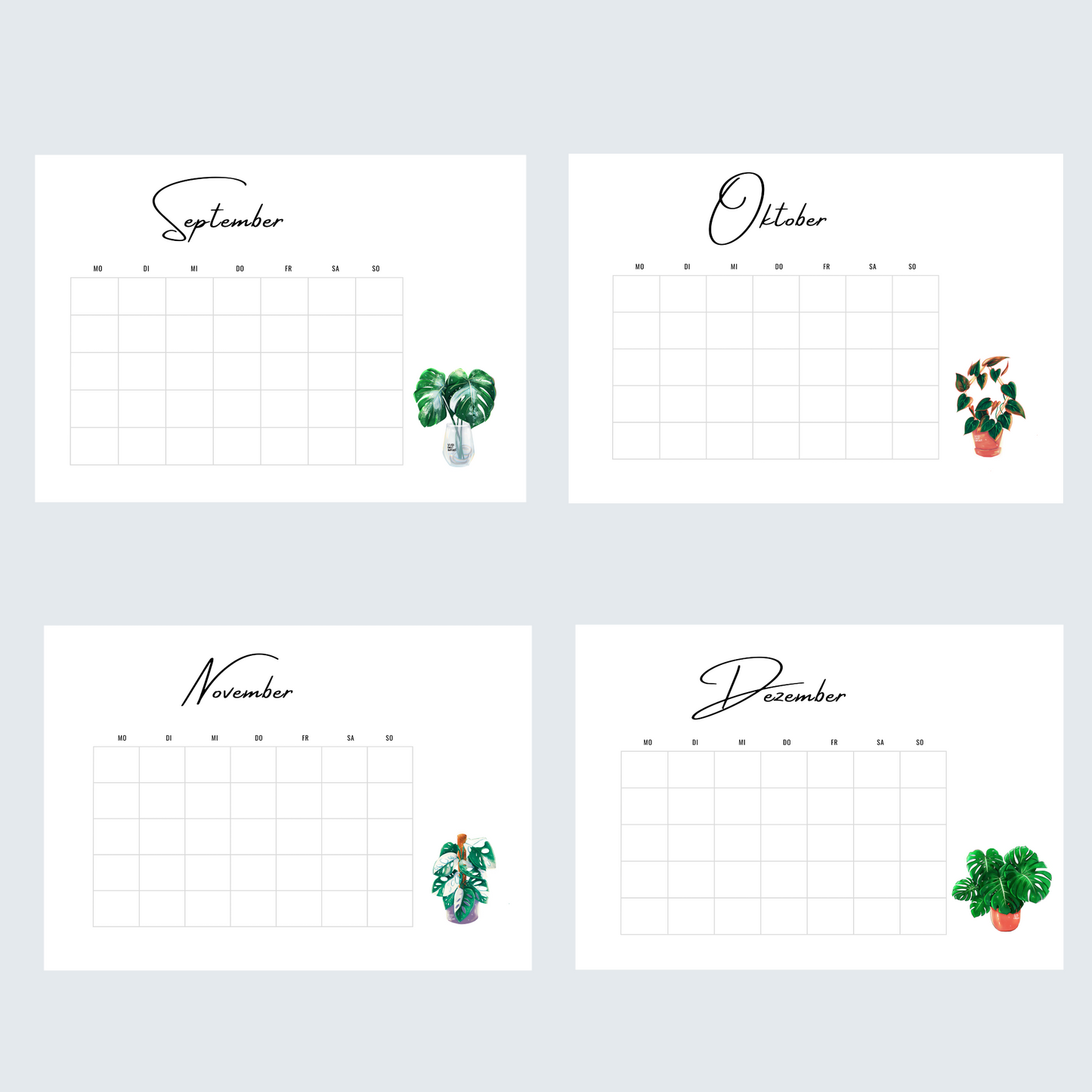 Kalender Monatsübersicht undatiert als Download - wearequiethumans