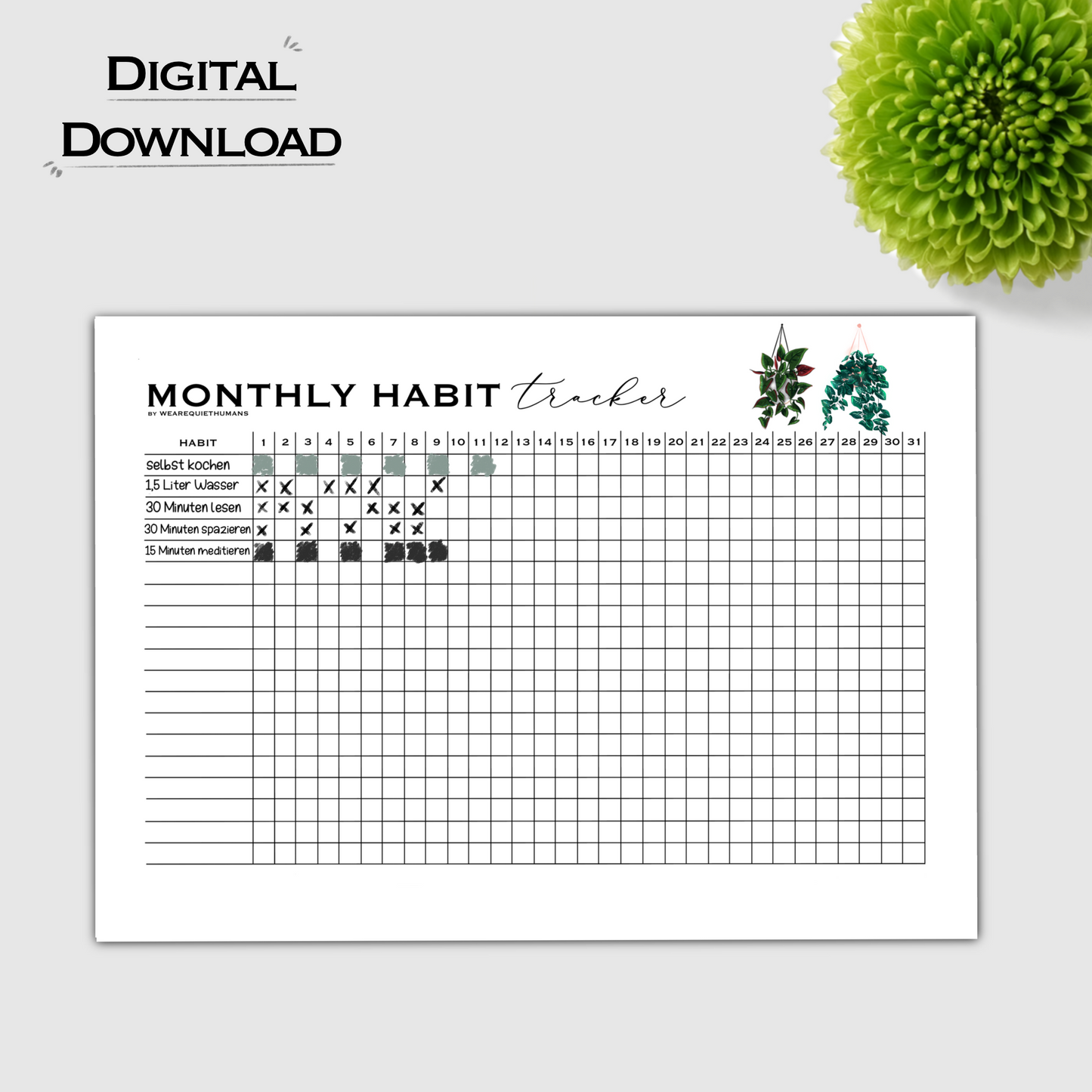 Monthly Habit Tracker - Syngonium - Download - wearequiethumans