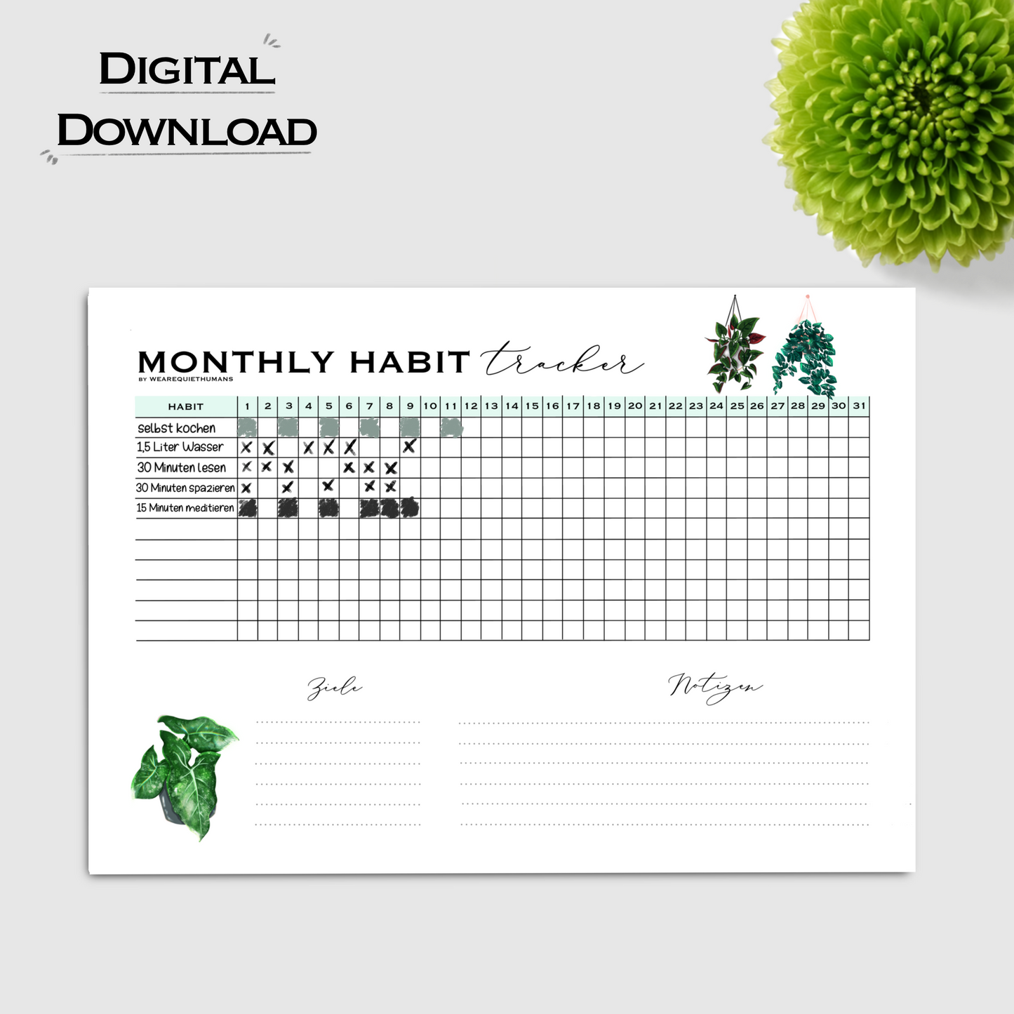 Monthly Habit Tracker - Syngonium - Download - wearequiethumans