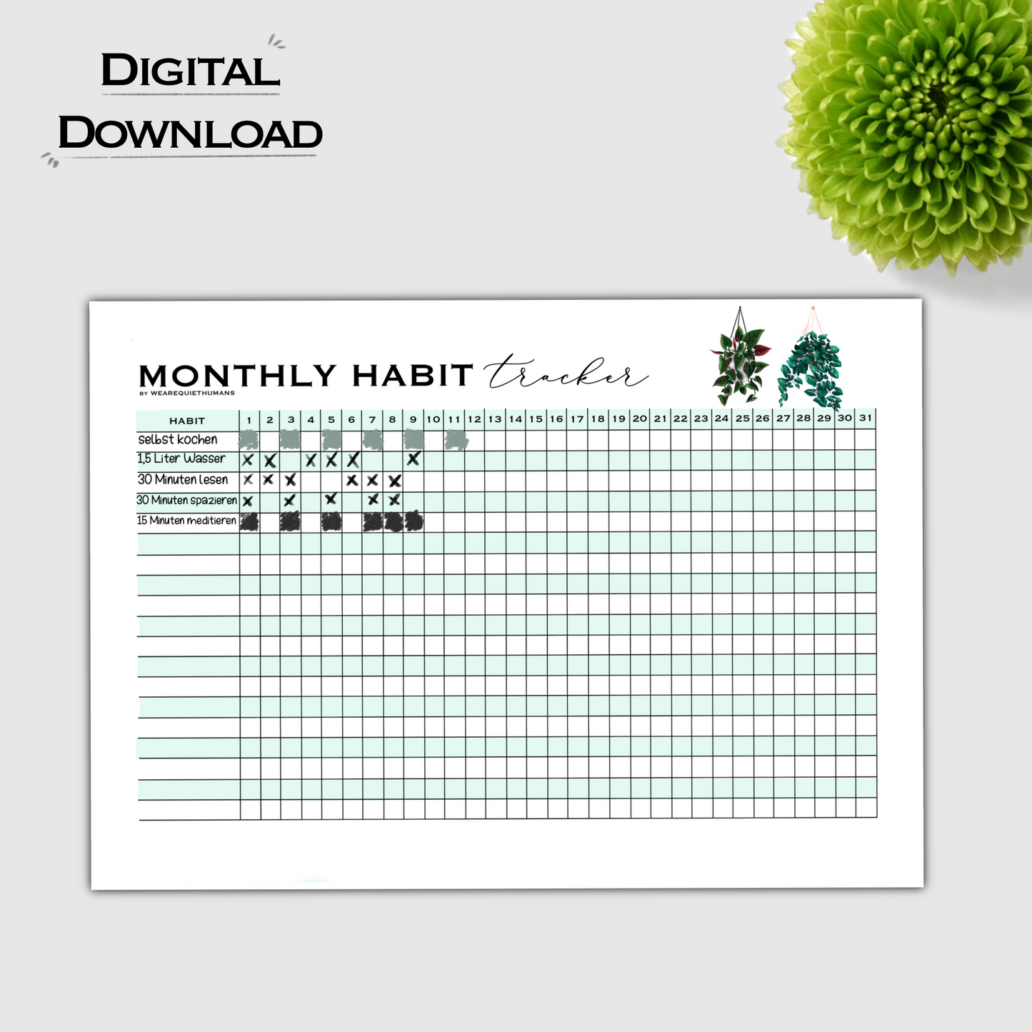 Monthly Habit Tracker - Syngonium - Download - wearequiethumans