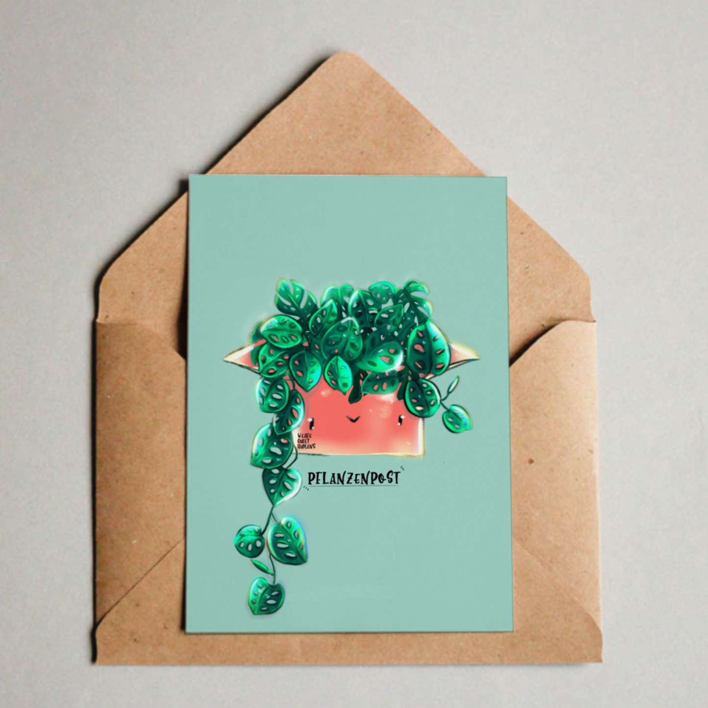 Postkarte / A6 Print - Pflanzenpost Monstera monkey mask - wearequiethumans