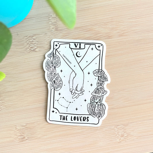 Sun Catcher Sticker - Tarotkarte Die Liebenden mit Monstera adansonii
