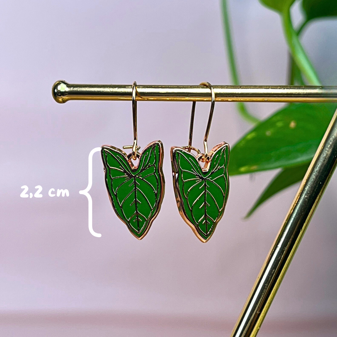 Syngonium Ohrringe Roségold – Pflanzen Schmuck, Emaille Blatt Ohrhänger mit Edelstahl Brisur