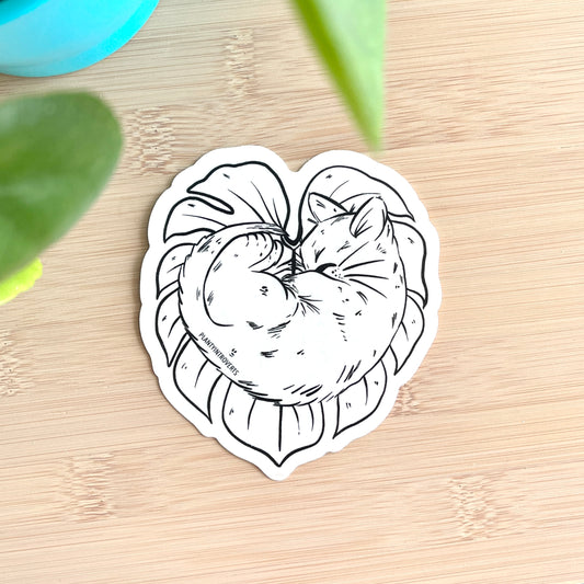 Sun Catcher Sticker - Monstera Blatt mit Katze