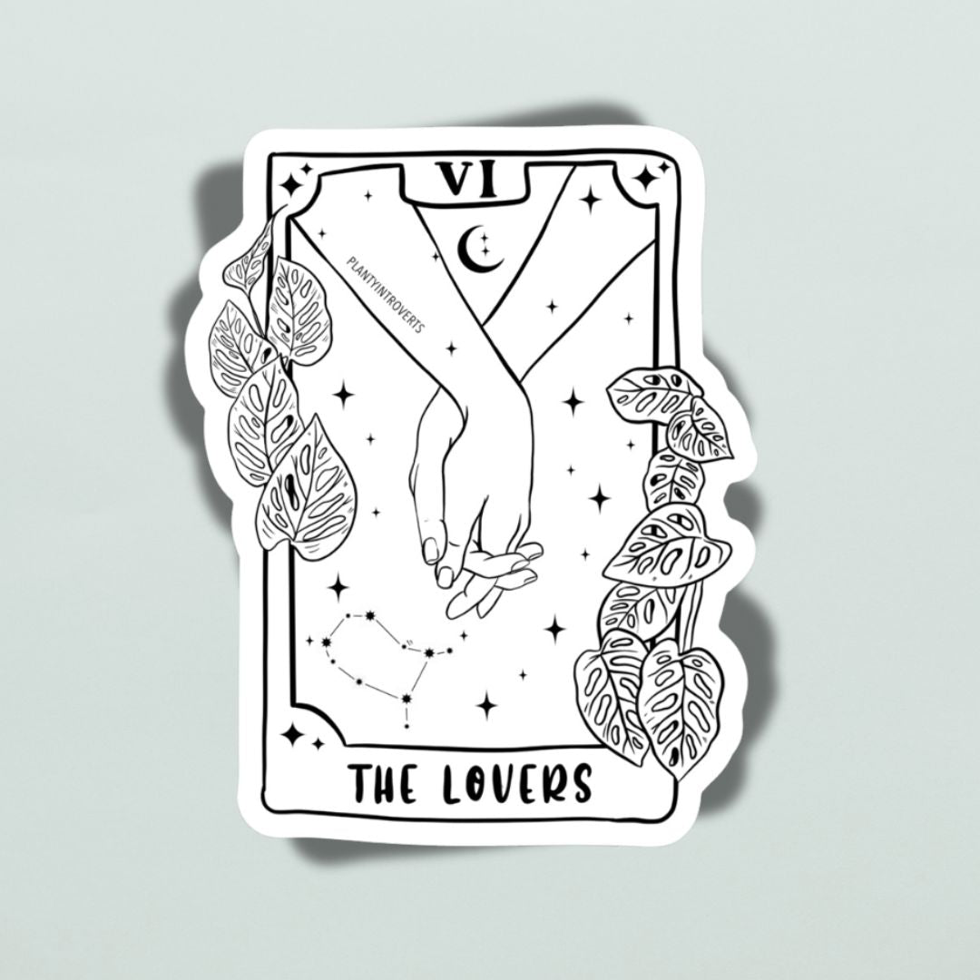 Kühlschrankmagnet - The Lovers Tarotkarte mit Monstera adansonii