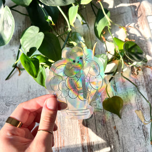 Sun Catcher Sticker - Katze mit Pilea