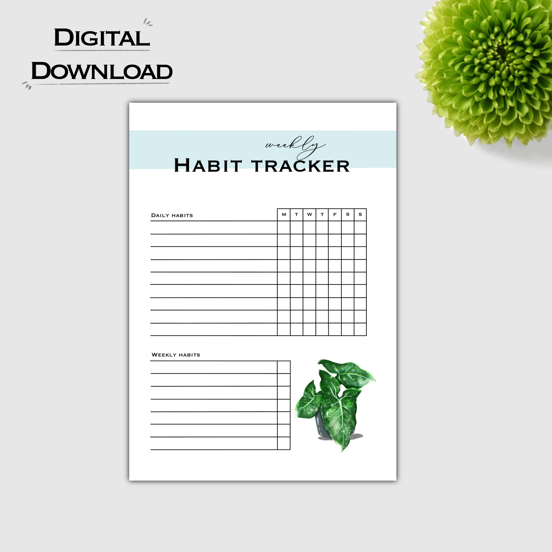 Weekly Habit Tracker - Syngonium Mottled - Download - wearequiethumans