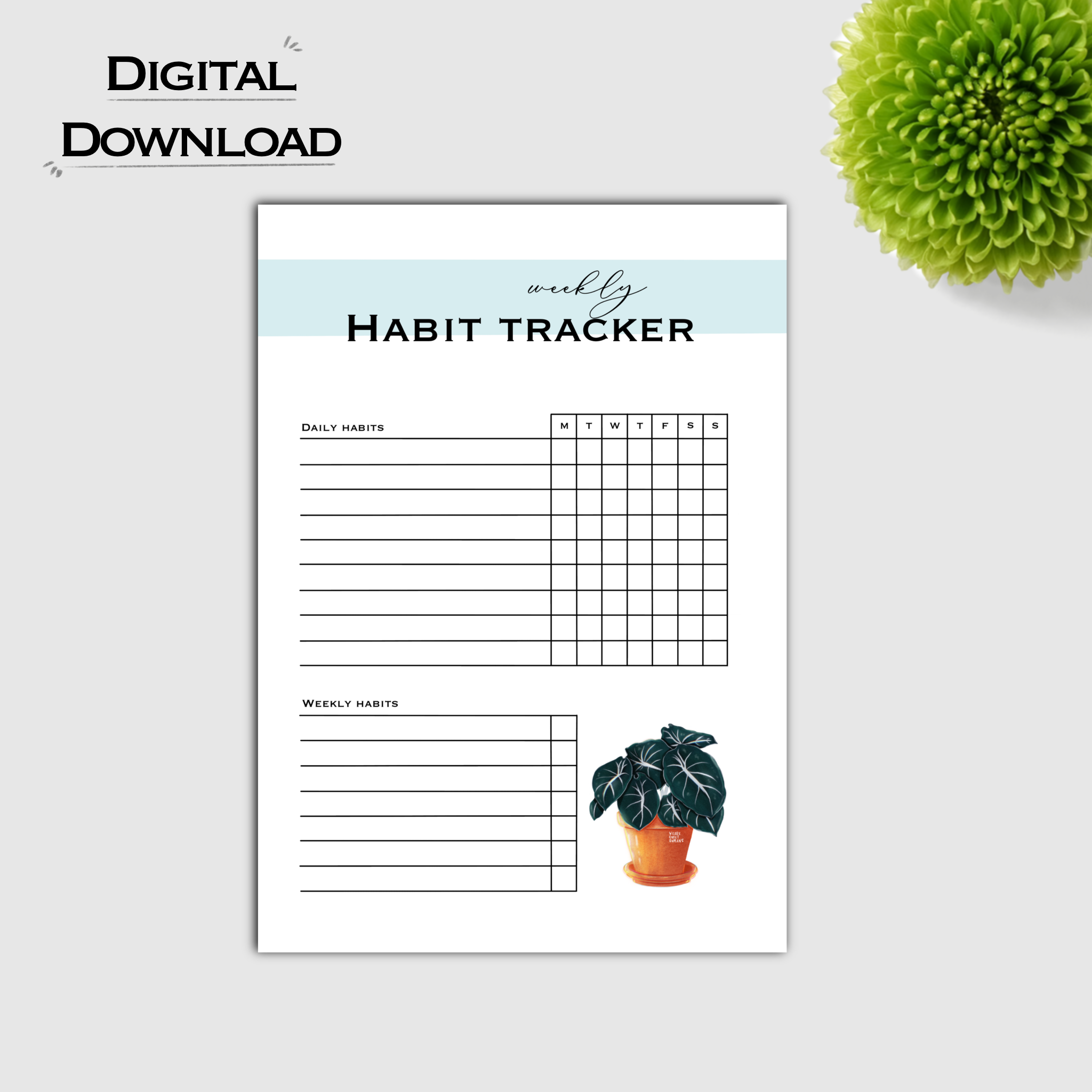 Weekly Habit Tracker - Alocasia Black Velvet - Download - wearequiethumans