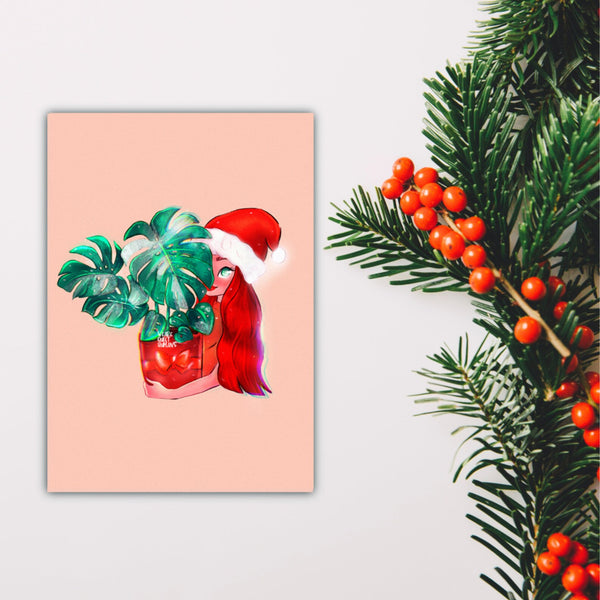 Postkarte / A7 Print -  5er Set Weihnachten Monstera variegata - wearequiethumans