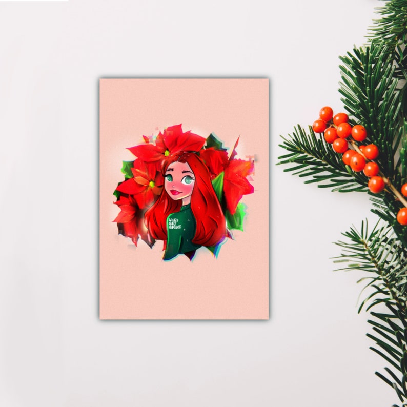 Postkarte / A7 Print -  5er Set Weihnachten Monstera variegata - wearequiethumans