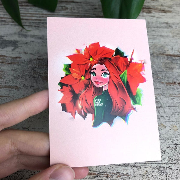 Postkarte / A7 Print -  5er Set Weihnachten Monstera variegata - wearequiethumans