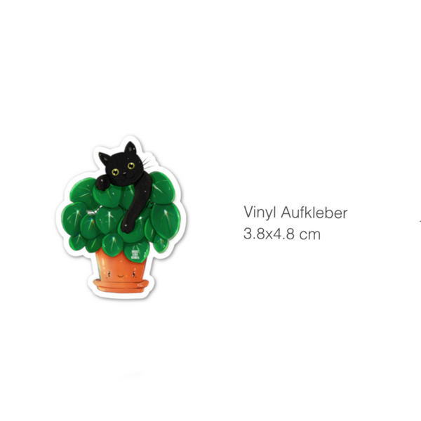 Sticker - Pilea mit schwarzer Katze