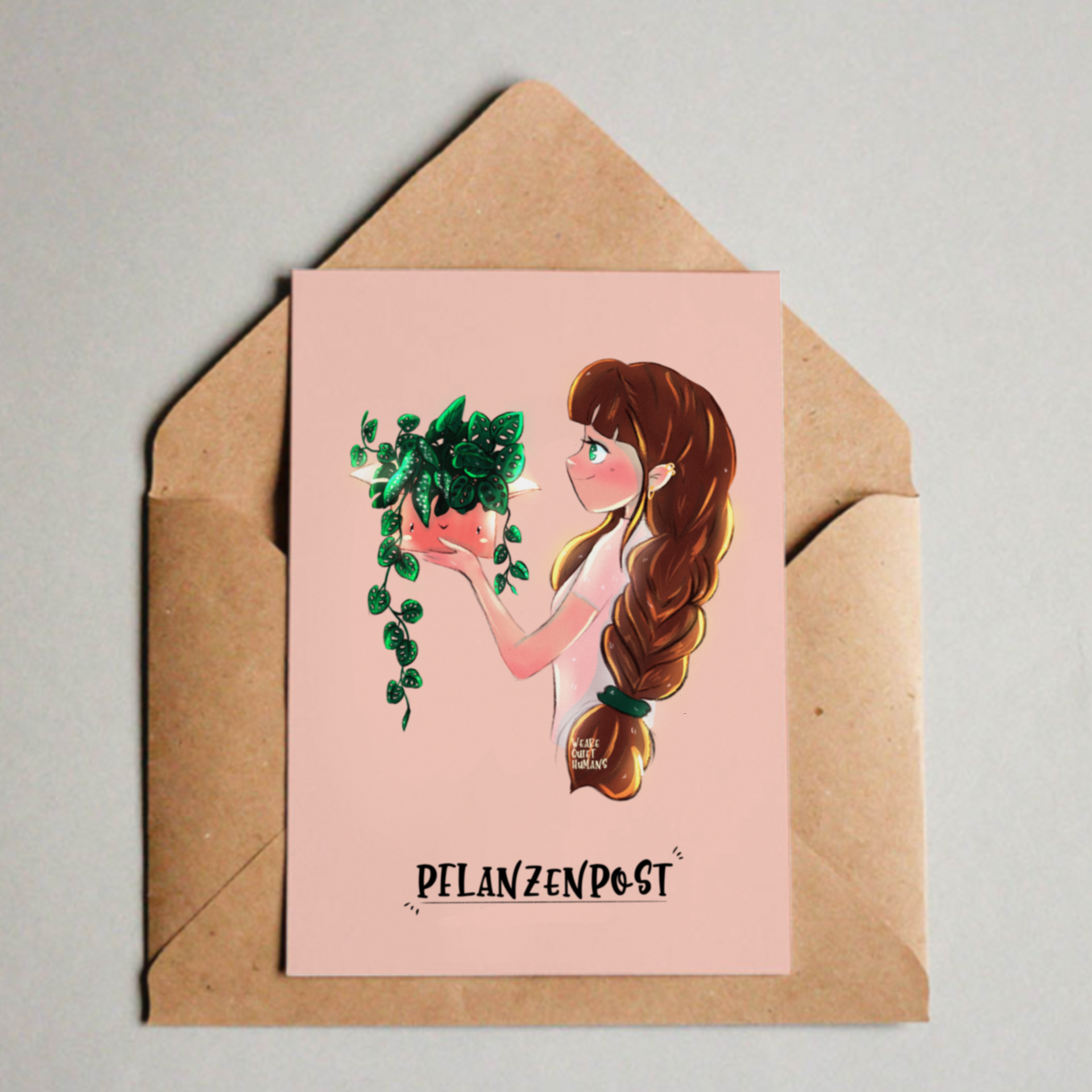 Postkarte / A6 Print - Mädchen mit Pflanzenpost - wearequiethumans